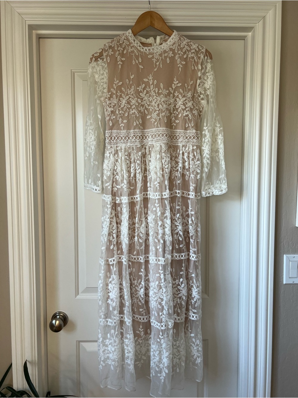 Ivory Floral Lace Dress with Nude Lining